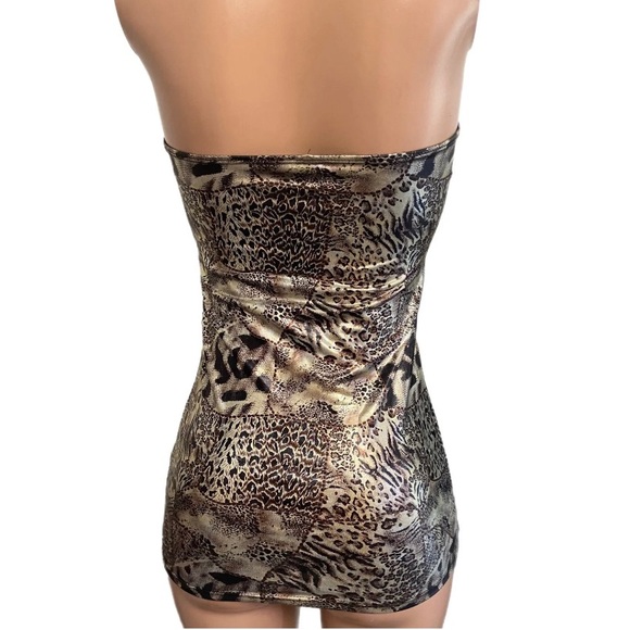 Sexy shiny leopard metallic print strapless tube top new clubbin V2K style top - Picture 3 of 5